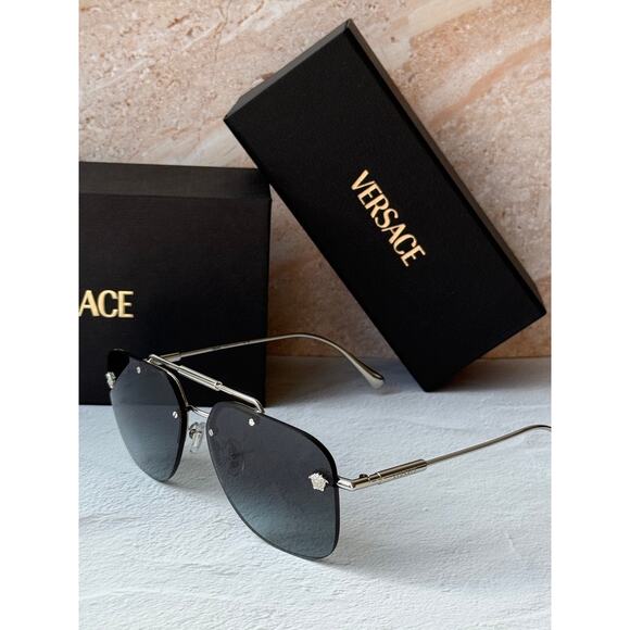 NEW Versace VE2296 Aviator Sunglasses in Silver Grey main image 6